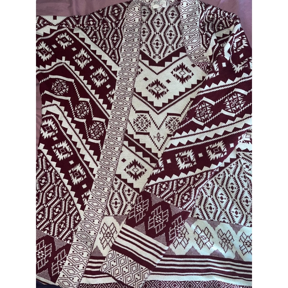 Burgundy and White Cozy cardigan
